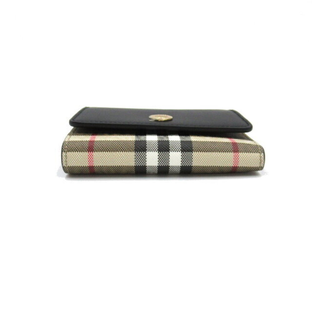 Burberry Wallet Leather Beige Canvas fold Tri Black - Picture 4 of 8